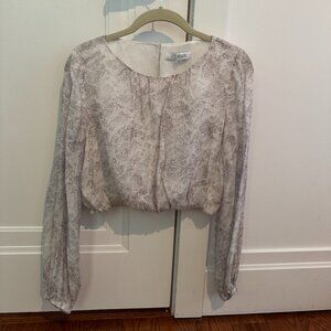 Intermix Paola Blouse - White and Grey Long Sleeve Silk Blouse, Size P.